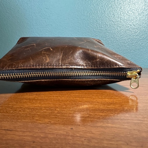 Annie Bukhman Gusseted Leather Makeup Bag in Distressed Brown - Picture 6 of 9